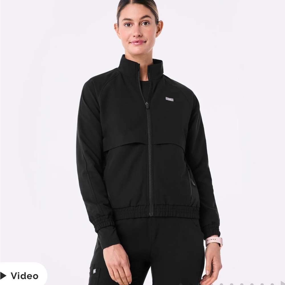Figs Black Bomber Jacket Streamlined Design